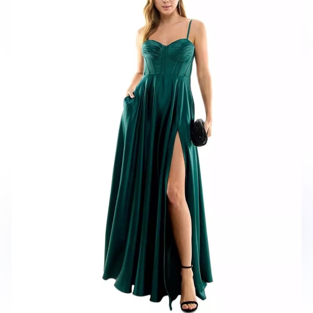 B Darlin Pleated-Bodice High-Slit Evening Gown Junior Size 9/10 HOCO Prom